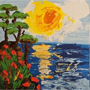 Tropical Painting Original Art Impasto Palette Knife Hawaii Beach Seascape Ocean